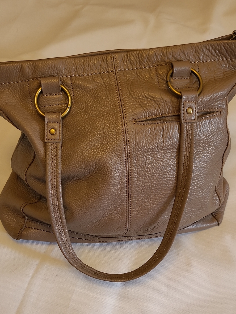 The Sak Taupe Brown Leather Shoulder Bag with Gold Rings